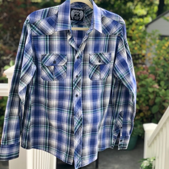 Eighty Eight Mens Blue Plaid Button Down - Picture 10 of 10